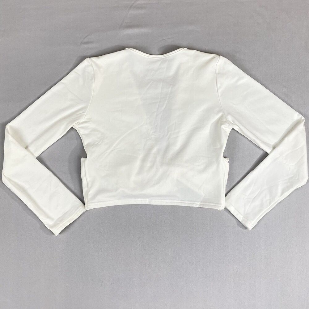 Wrap Crop Top Women’s Large Off White / Cream Ballet Core Long Sleeve Cross Body - Picture 2 of 11